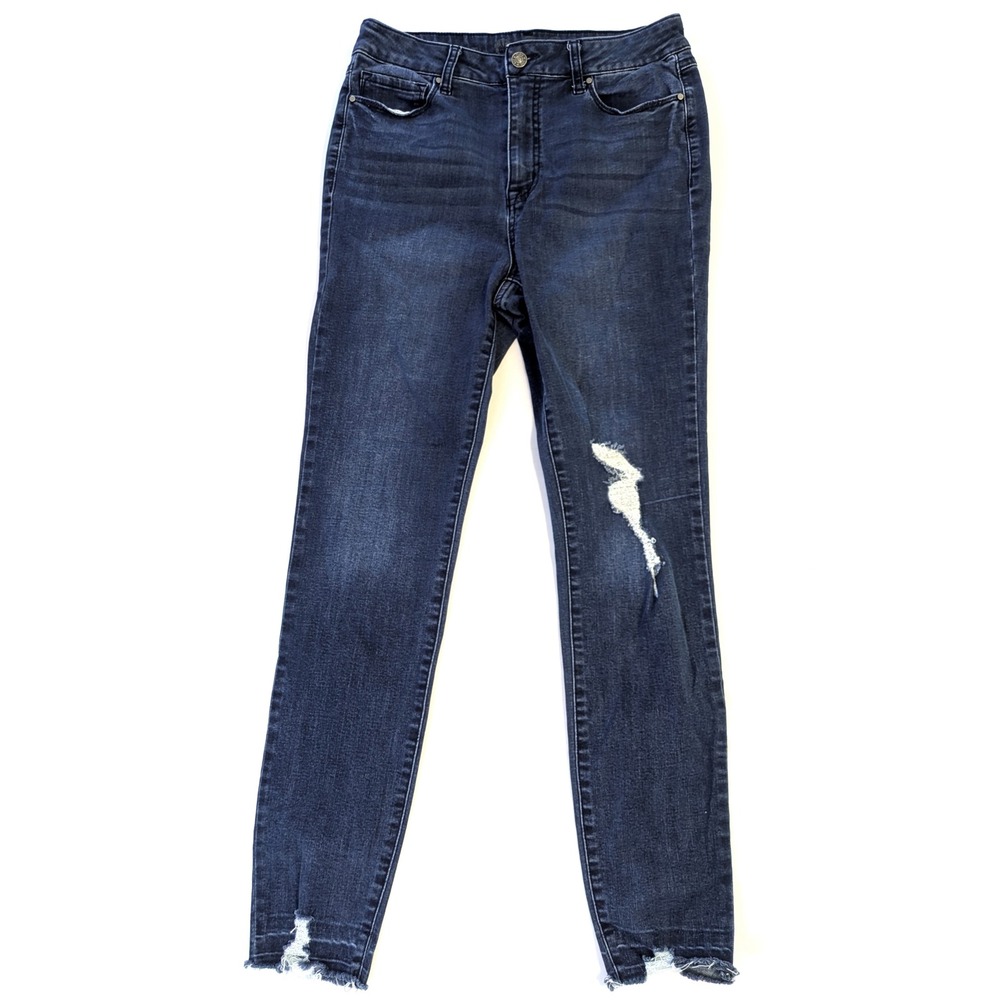 By Rewash High Rise Distressed Skinny Jeans Dark Wash Raw Hem Size 9 (28")